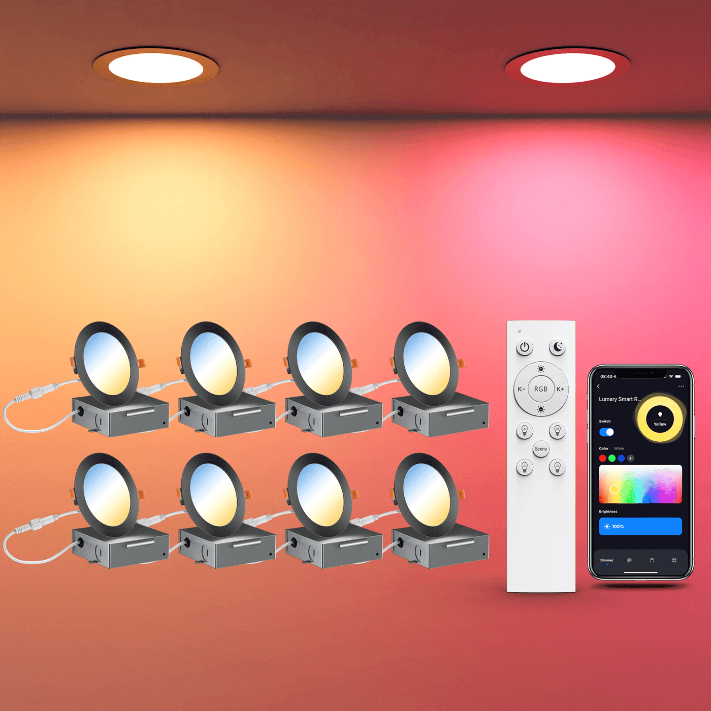 Smart Recessed Lighting Alexa Ultra-thin RGBW Color Changing Recessed Lights