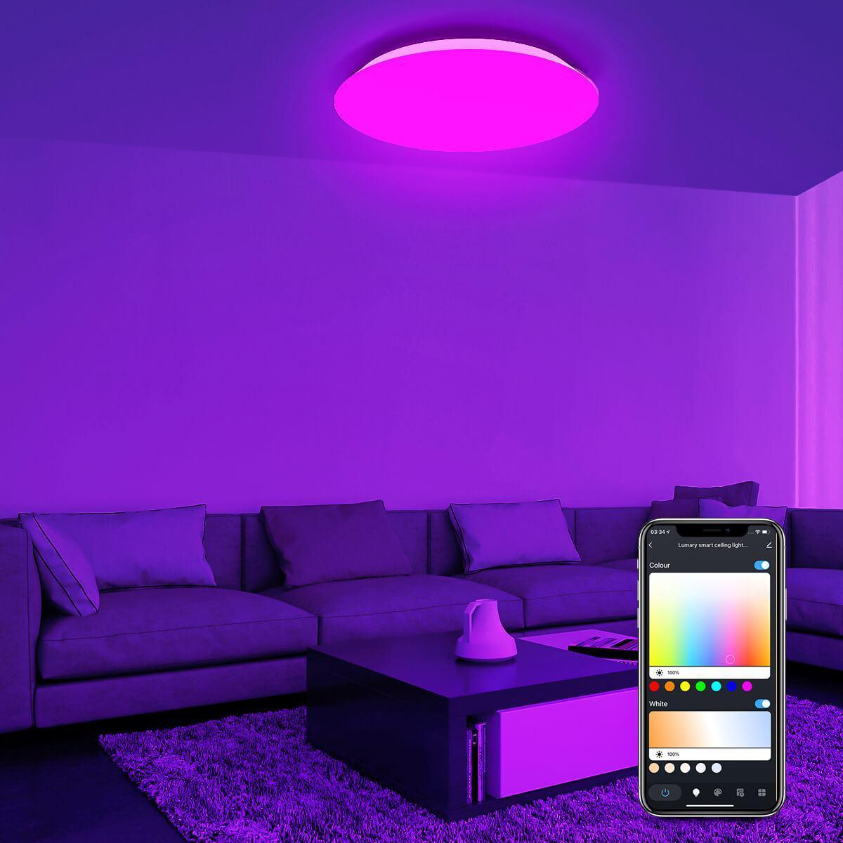 virkelighed Zealot gå i stå Lumary Smart Ceiling Lights Axela WiFi Color Changing Flush Mount Fixture  24W RGBCW Dimmable Ceiling Light