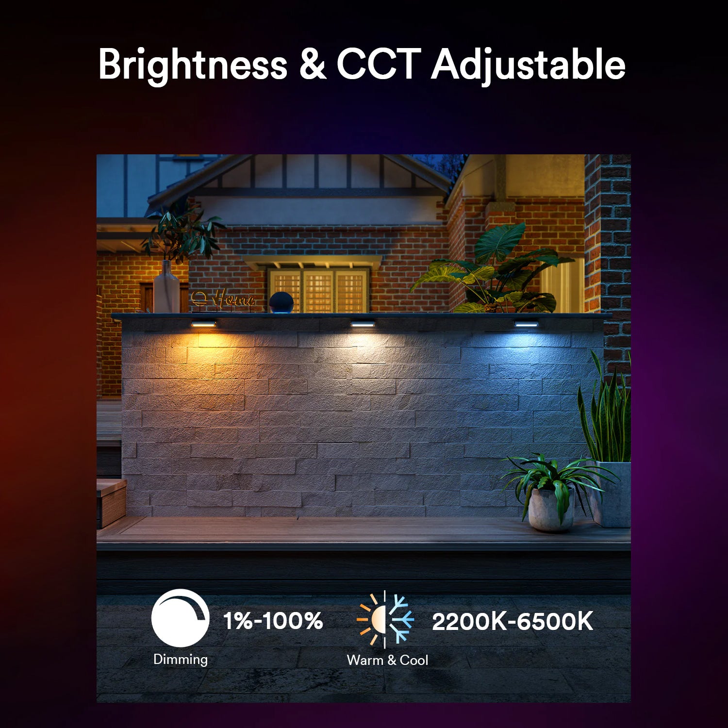 Adjustable brightness and color temperature of Lumary Smart Retaining Wall Lights.