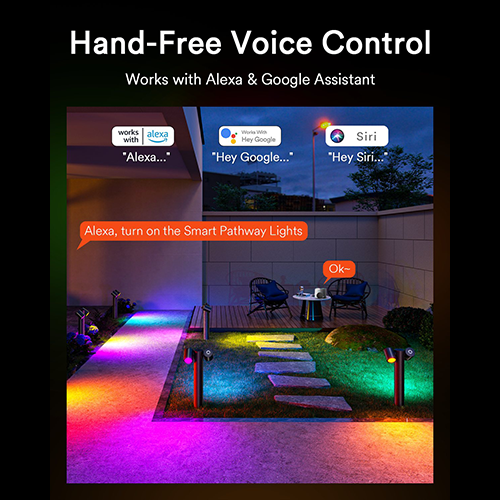 Smart pathway lights with hand-free voice control via Alexa and Google Assistant