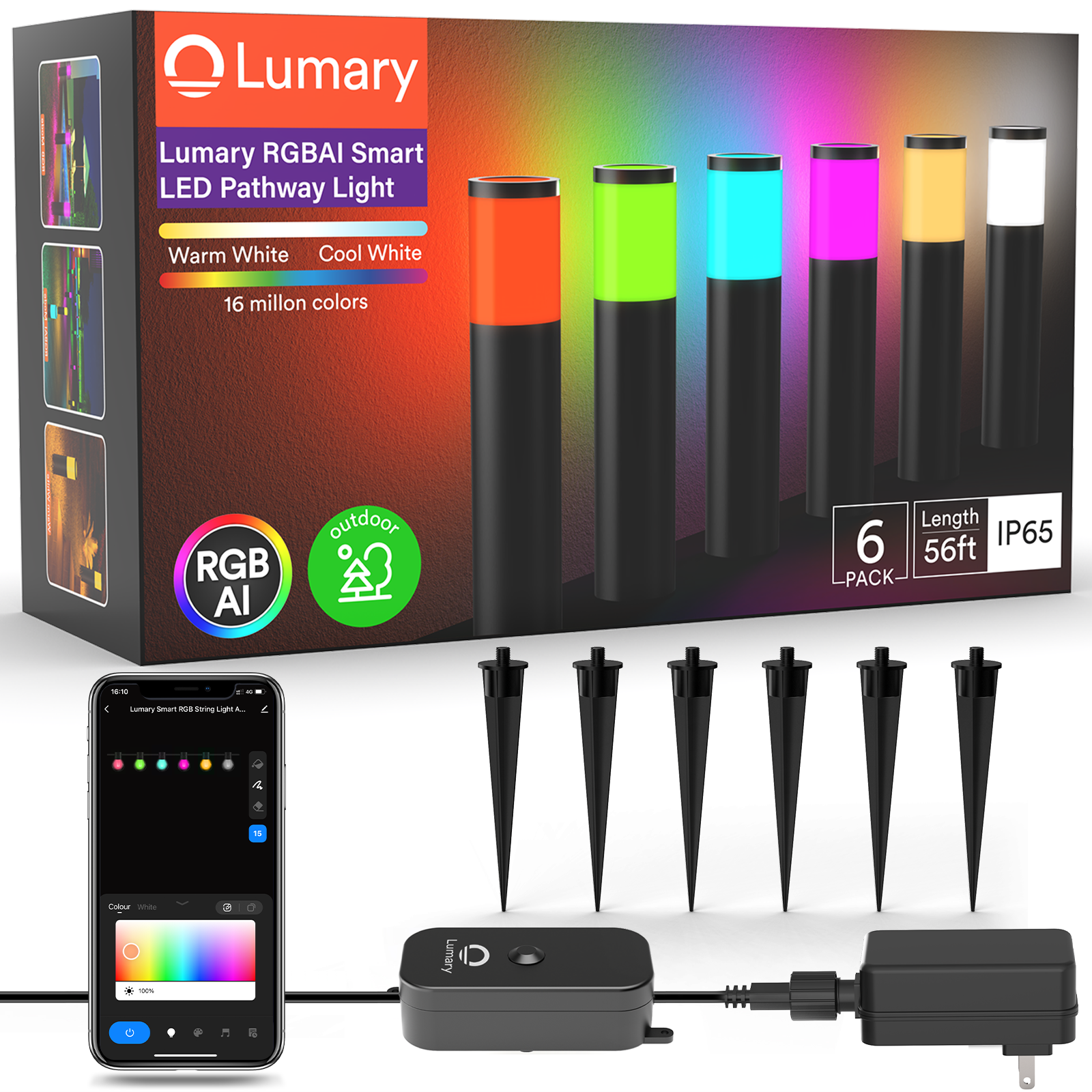 Lumary RGBAI Smart WiFi Pathway Lights 62ft (6 Pack)