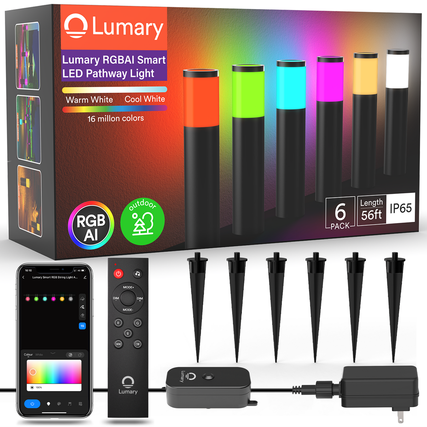 Lumary RGBAI Smart WiFi Pathway Lights 62ft (6 Pack)