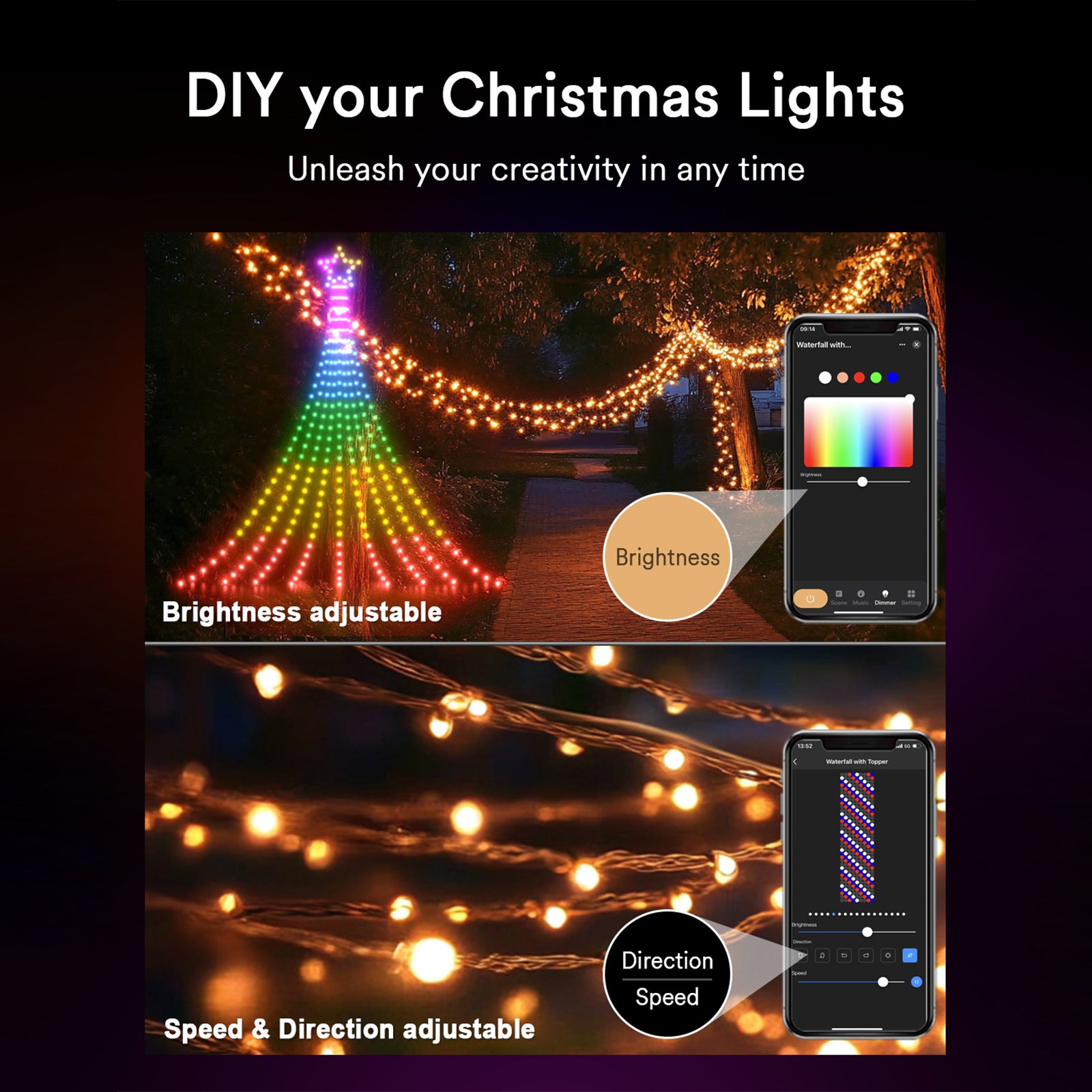 Lumary Smart Waterfall Christmas Tree Lights with Star