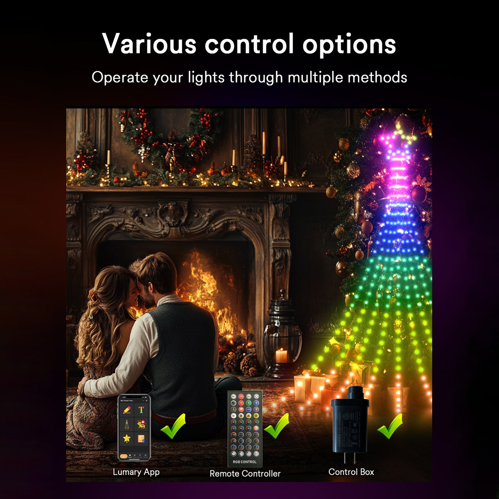 Lumary Smart Waterfall Christmas Tree Lights with Star