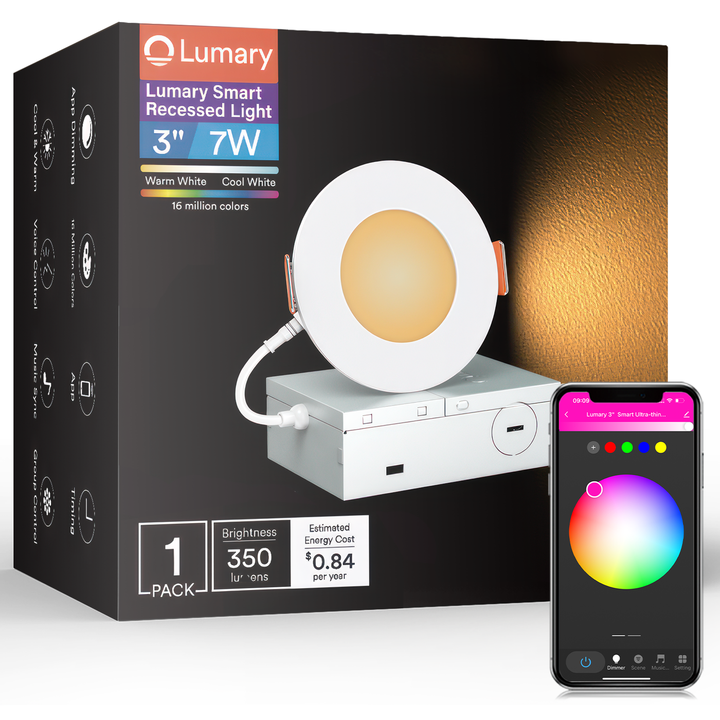 Lumary Wi-Fi Smart Canless Recessed Lighting 3 inch