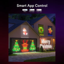 Outdoor Lumary Smart Curtain Lights display with Christmas designs and smart app control