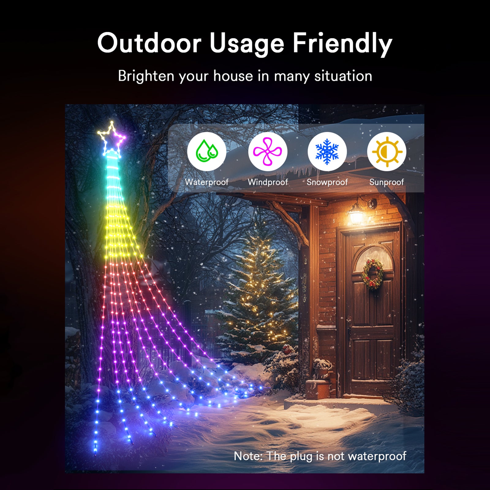 Lumary Smart Waterfall Christmas Tree Lights with Star