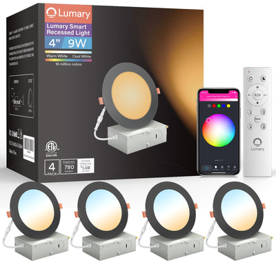 Lumary Wi-Fi Smart Ultra-thin Recessed Lighting Black 4 inch 4PCS (With Remote Controller)