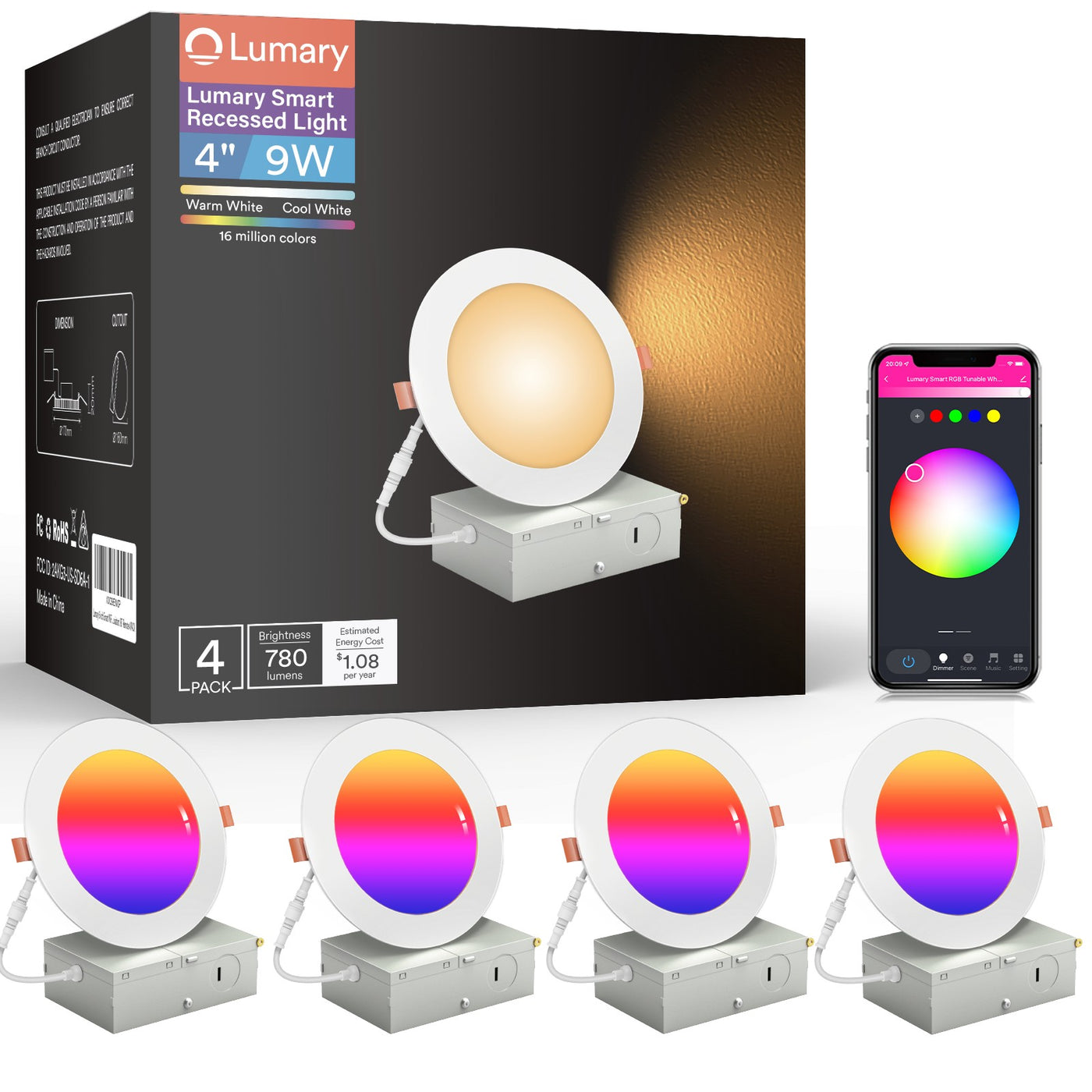 Lumary Wi-Fi Smart Canless Recessed Lighting 4 inch 4PCS
