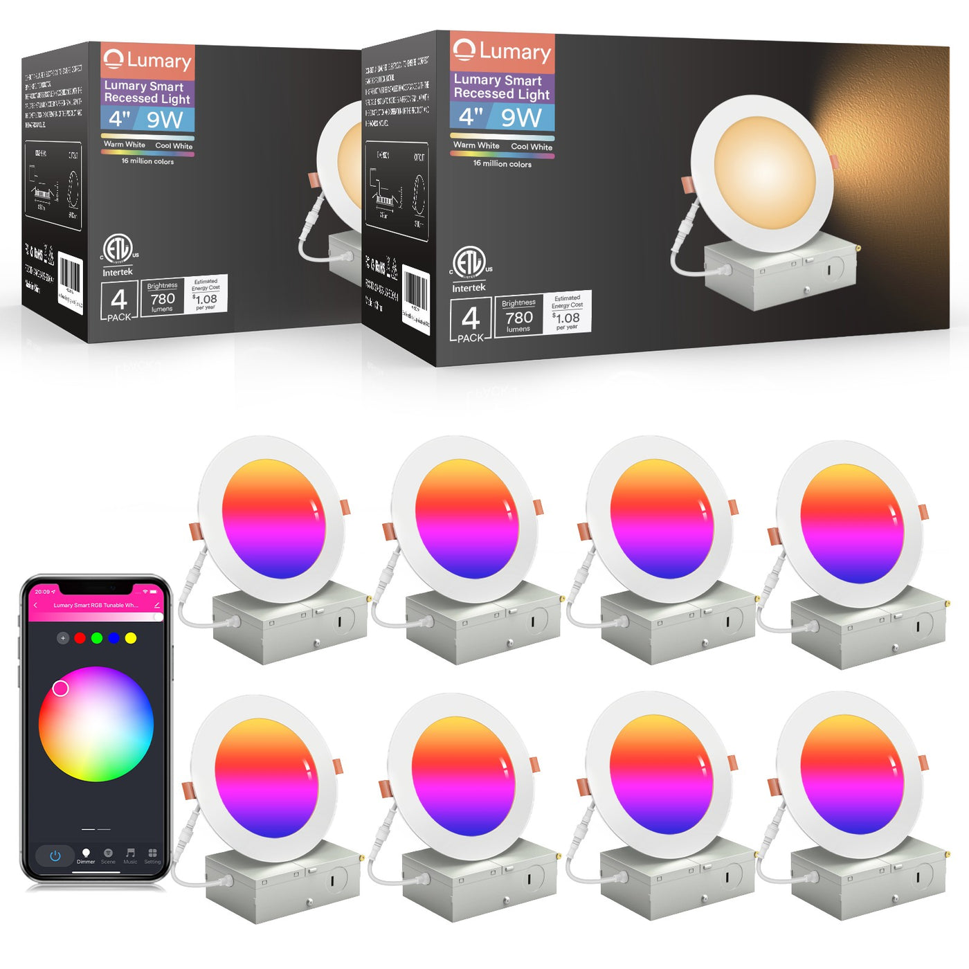 Lumary Wi-Fi Smart Canless Recessed Lighting 4 inch 8PCS