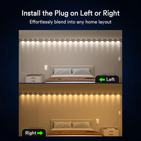 Lumary Smart String Down Lights installation options on left or right side.