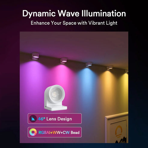 Vibrant wave illumination from Lumary Smart String Down Lights with RGBAI technology.