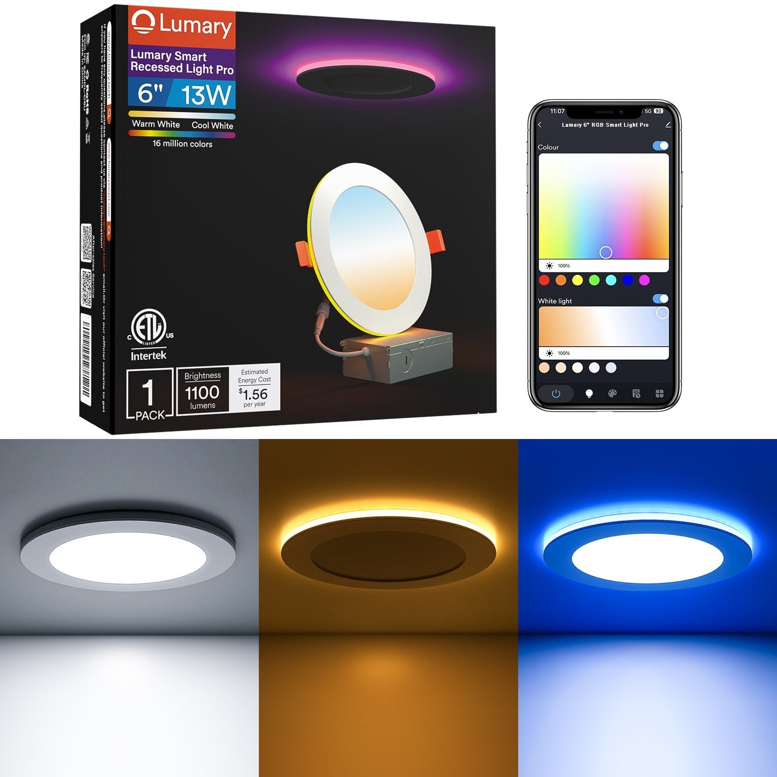 Lumary Smart Recessed Light Pro 6 Inch