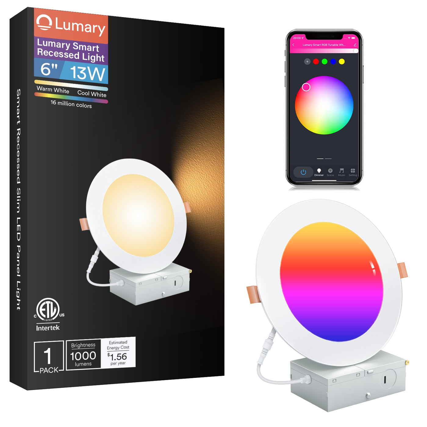 Lumary Wi-Fi Smart Canless Recessed Lighting 6 inch
