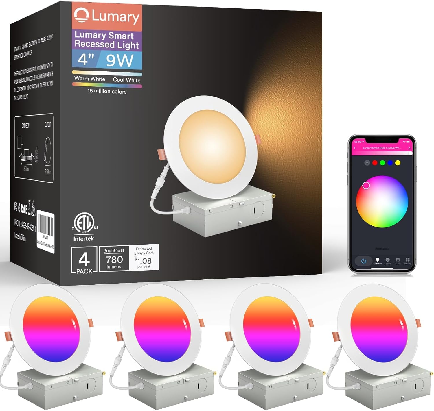 Lumary Wi-Fi Smart Canless Recessed Lighting 4 inch 4PCS