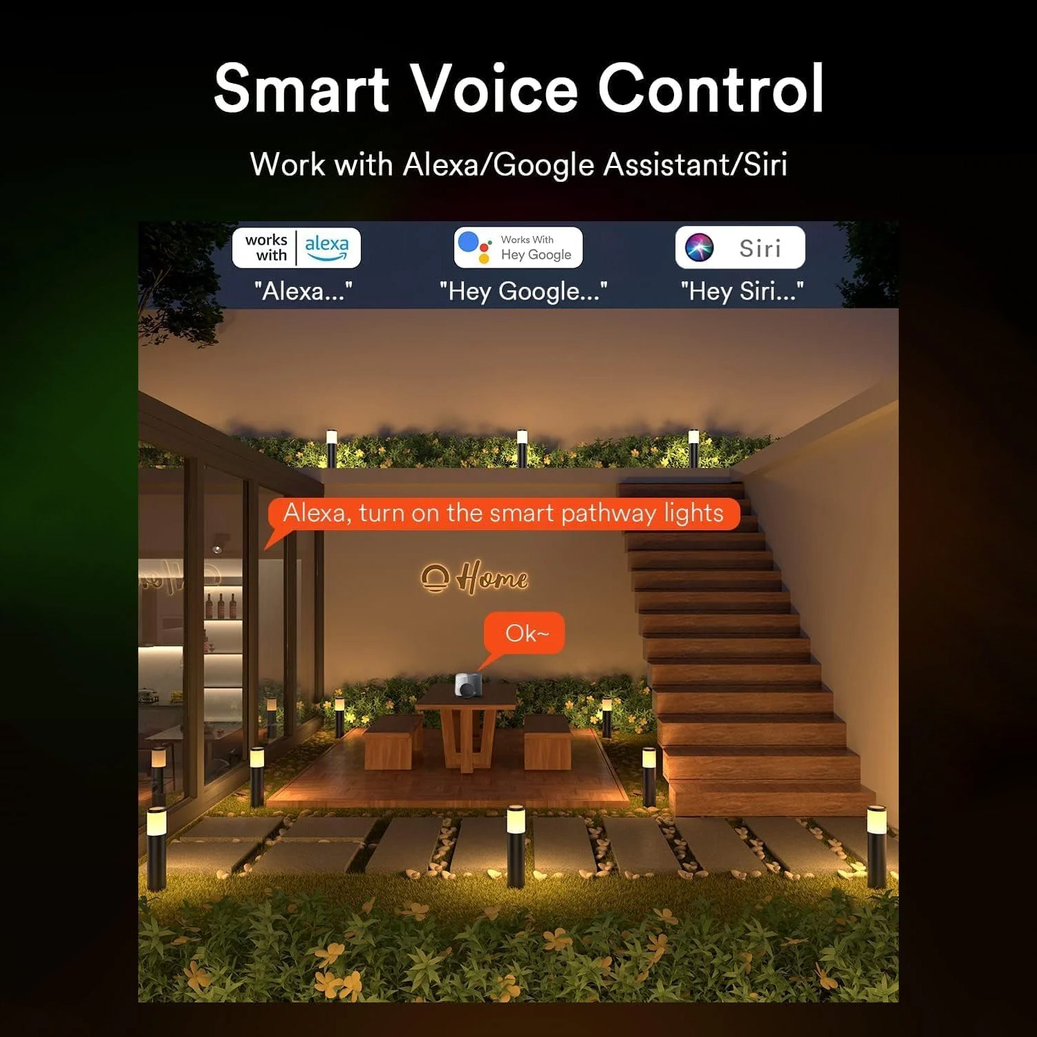 Smart Voice Control for Lumary pathway lights via Alexa, Google Assistant, and Siri