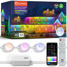 Lumary Max outdoor eaves lights with color control remote and smartphone app