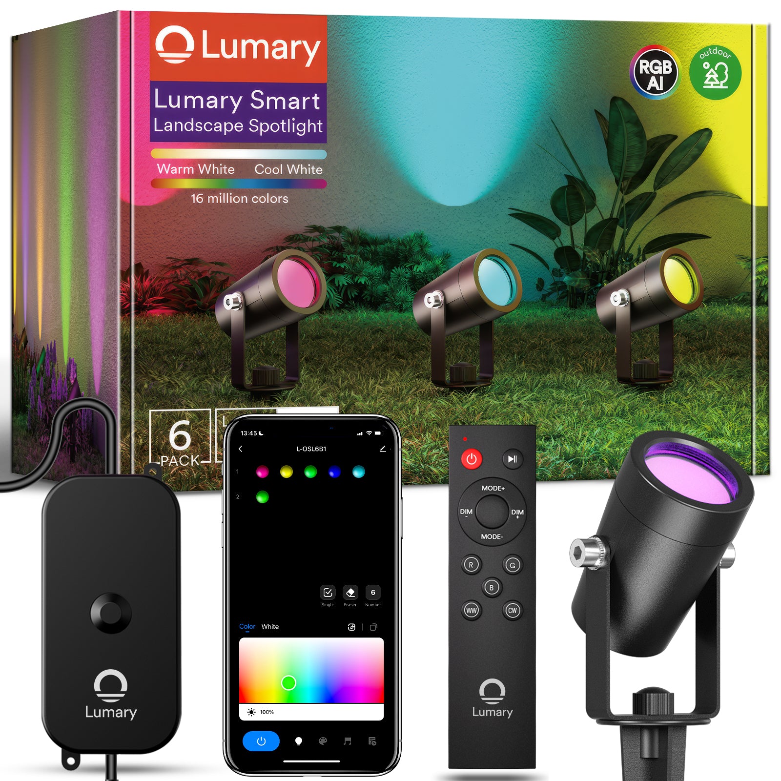 Lumary Smart Landscape Spotlight 6-pack with remote and smartphone app controls