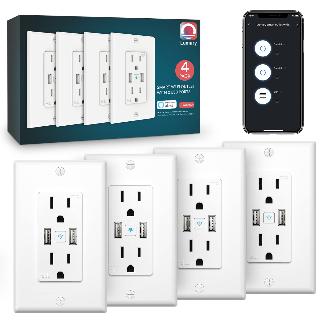 Lumary Smart Outlet Wall USB Charger Wi-Fi Power Socket