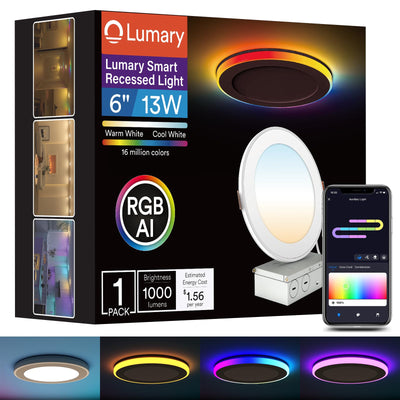 Lumary Smart RGBAI Recessed Light with Gradient Auxiliary Night Light 6 inch