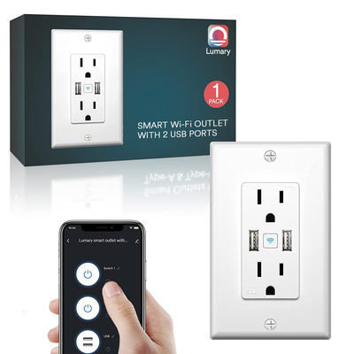 Lumary Smart Wi-Fi Outlet USB Fast Charger in Wall Works with Alexa & Google Assistant