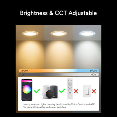 Lumary WiFi Smart Recessed Canless Lighting Slim Panel Lights RGB Downlight 4” 9W 1PCS - Lumary