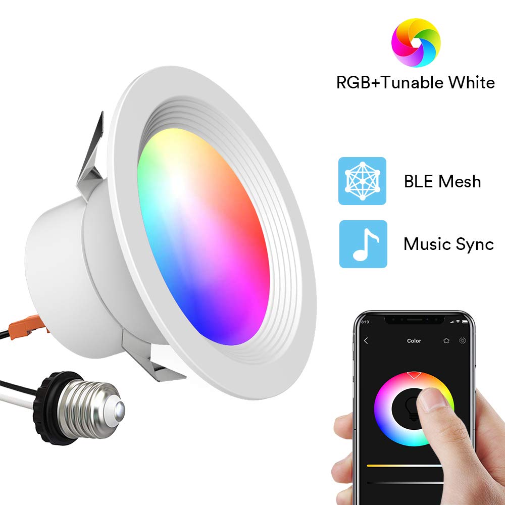 iLintek 4 inch Smart Recessed Downlight Bluetooth RGBWW Can Lights