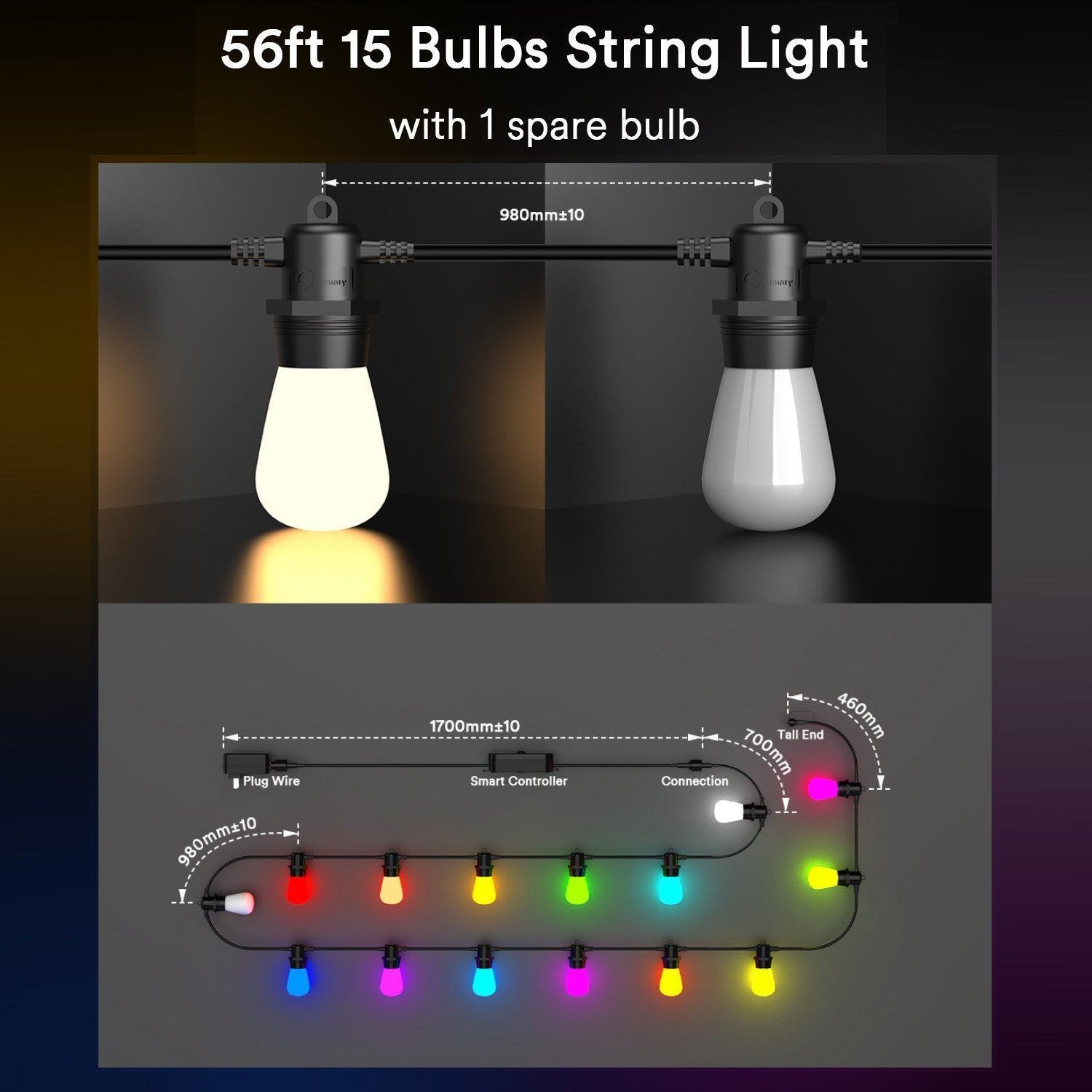 16.5' Plug In Fairy Lights with 16 Color Changing RBG Remote