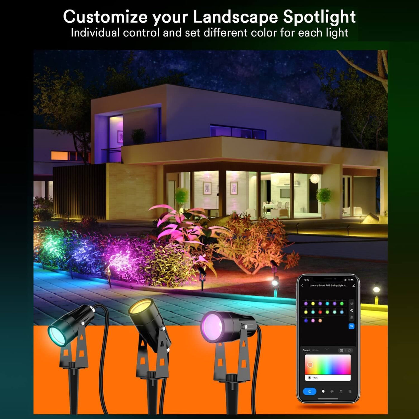 Lumary Smart LED Outdoor Spotlights RGBAI WIFI Landscape Lights