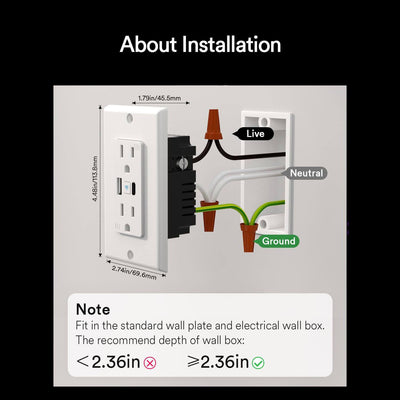 Lumary Smart Outlet USB with Type A and Type C Port in Wall Wi-Fi Socket - Lumary