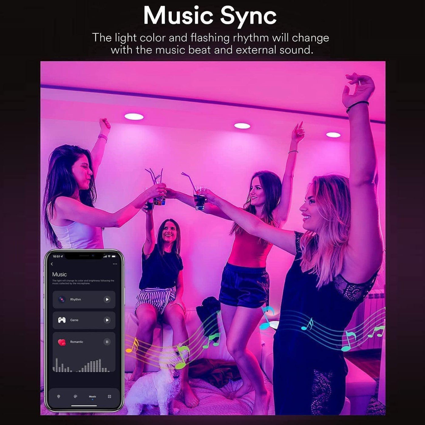 Music Sync RGB 16 Million Spectrum Smart Recessed lighting hue light