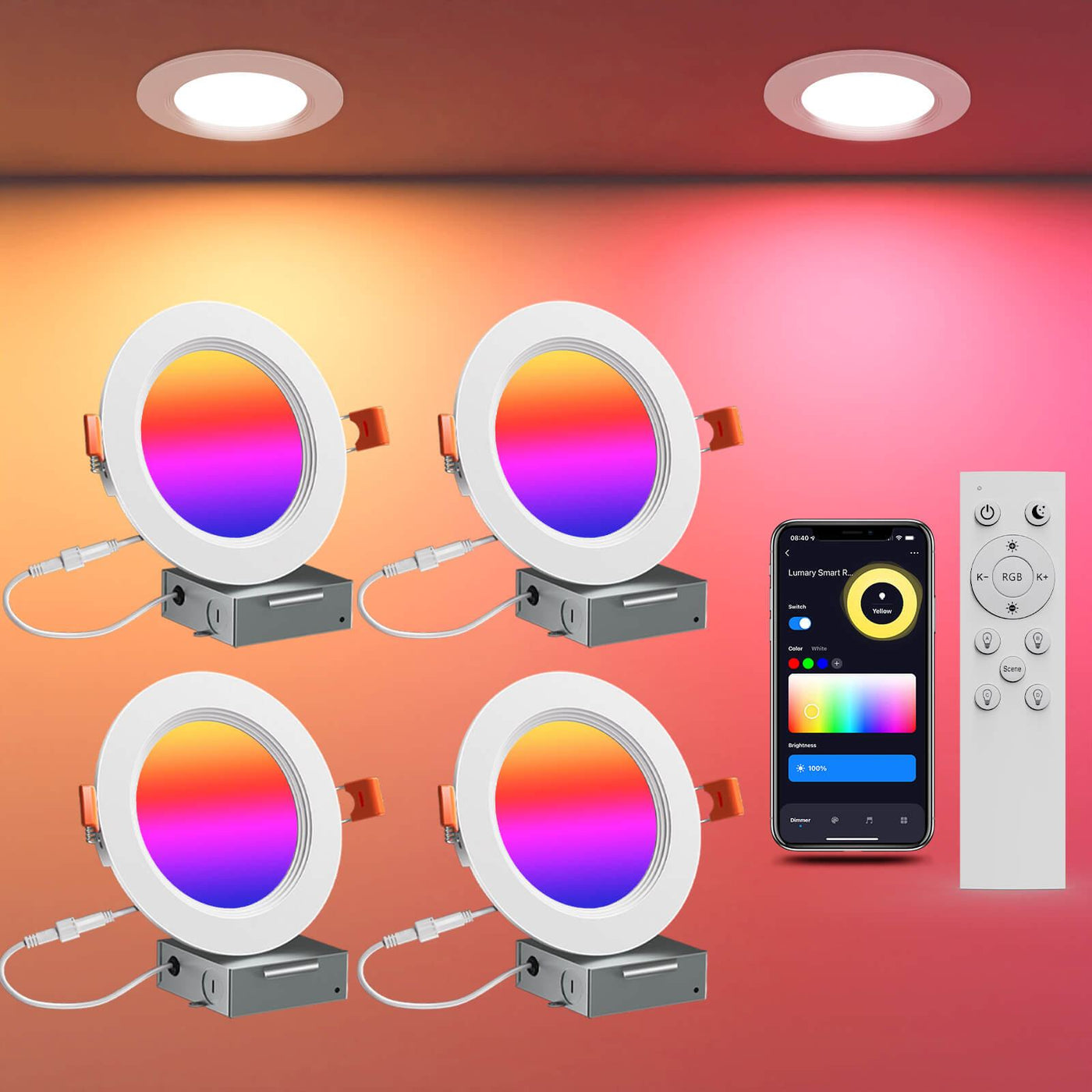 WiFi Smart Ultra-Thin Baffle Trim Recessed Lighting 6inch 4PCS (With Remote Cotroller)