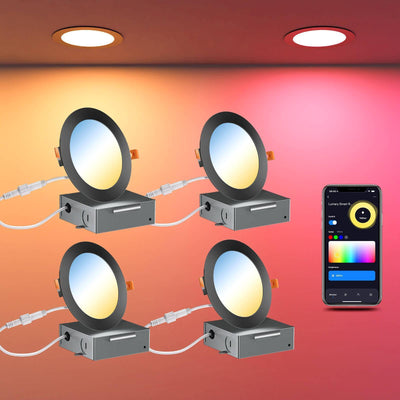 Smart Recessed Lighting Alexa RGBW Smart Hue Recessed Lights 13W 6 inch Black